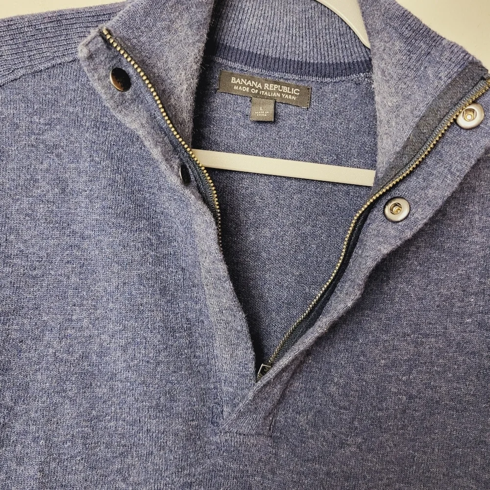Banana Republic Quarter Zip Pull Over Men's Size Large Navy Blue‎ Merino Wool